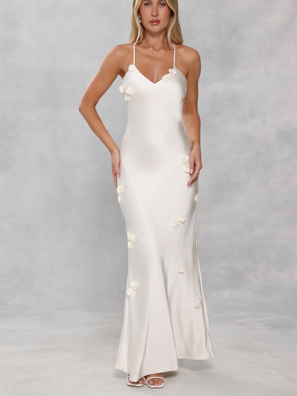 Cream Maxi Dress with Floral Appliqué